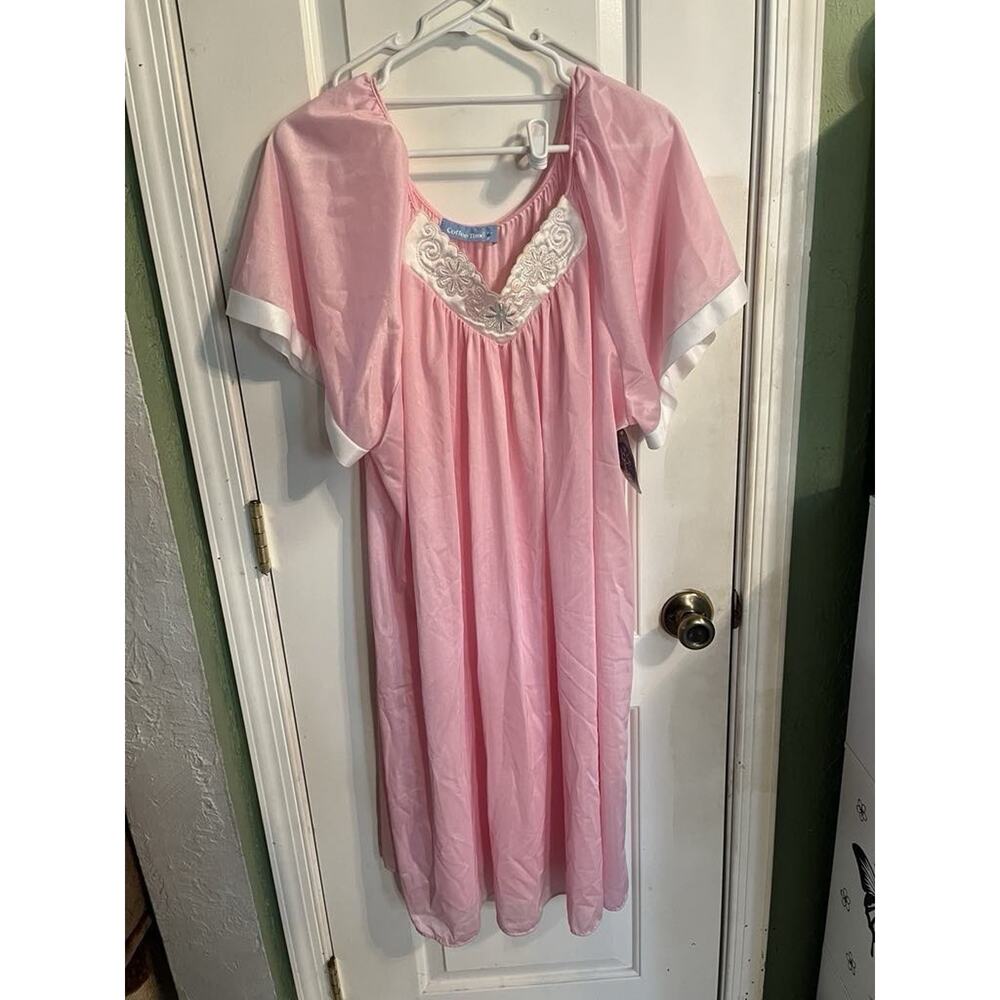 VTG-NWT's COFFEE TIME Women's Pink Night Gown One Size Fits All (8-18) V-Neck